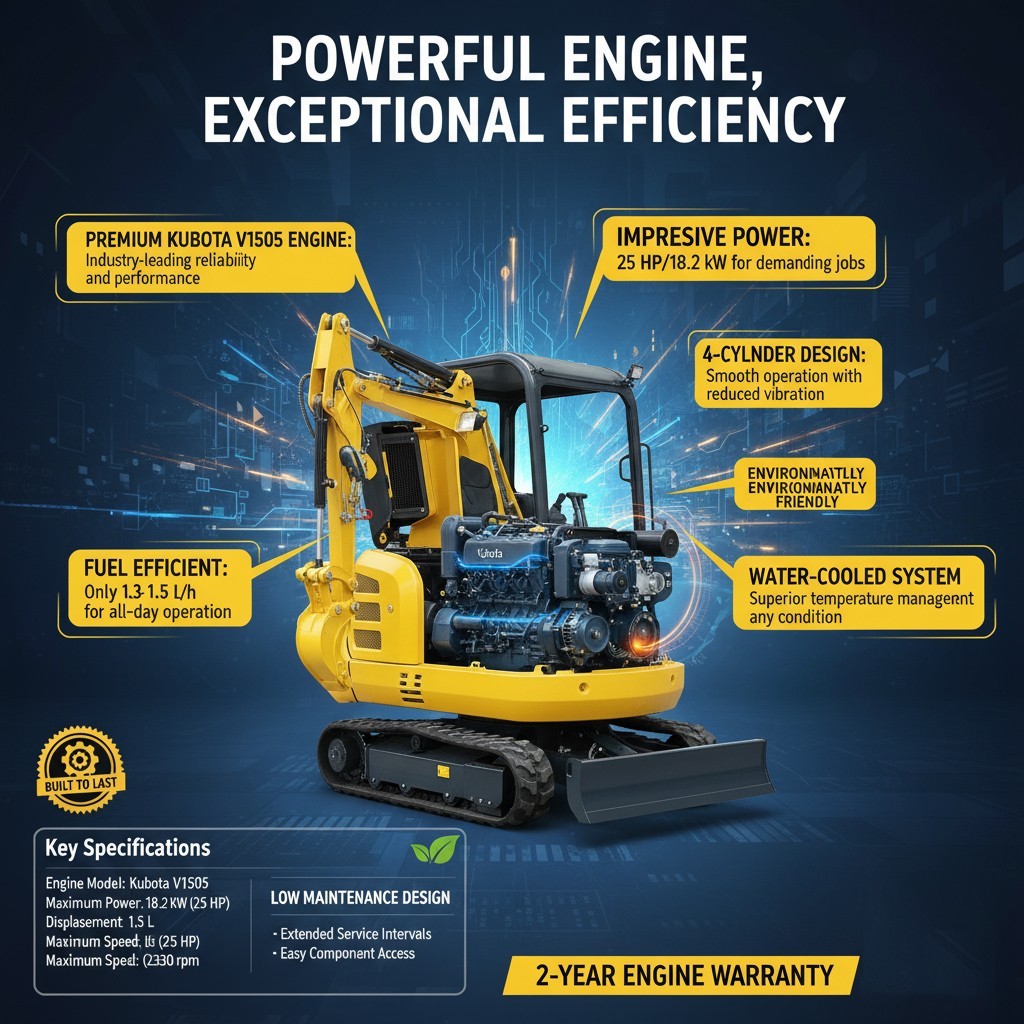 3.5 Ton Kubota 25HP Diesel Mini Excavator, Side Swing Boom Mini Digger EPA