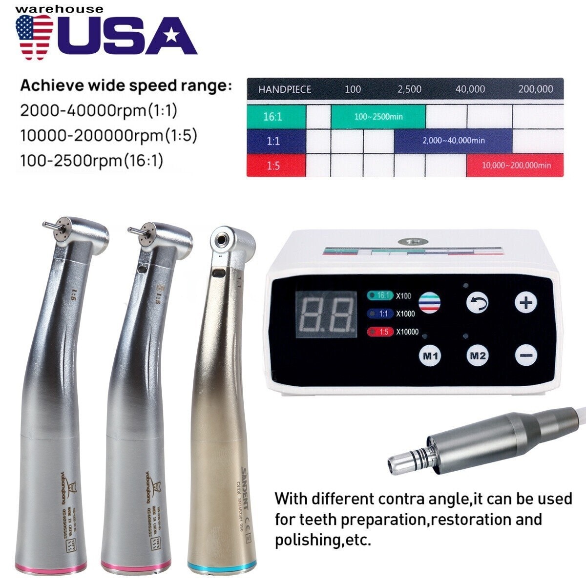 NSK Style Dental Brushless LED Electric Micro Motor 1:1/1:5 Increasing Handpiece