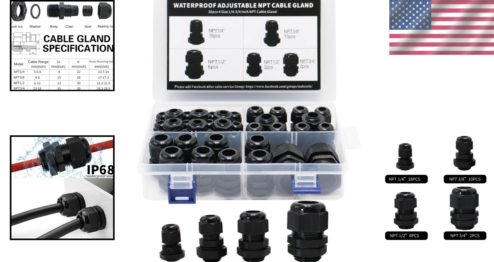Versatile Nylon Cable Glands Kit 38pcs Waterproof for Indoor and Outdoor Use