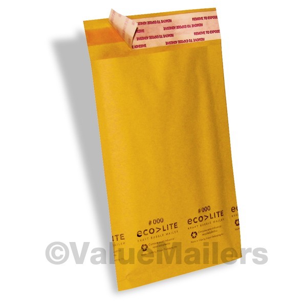500 4×8 #000 (USA) Ecolite Premium Kraft Bubble Mailers Padded Bags 4″ x 8
