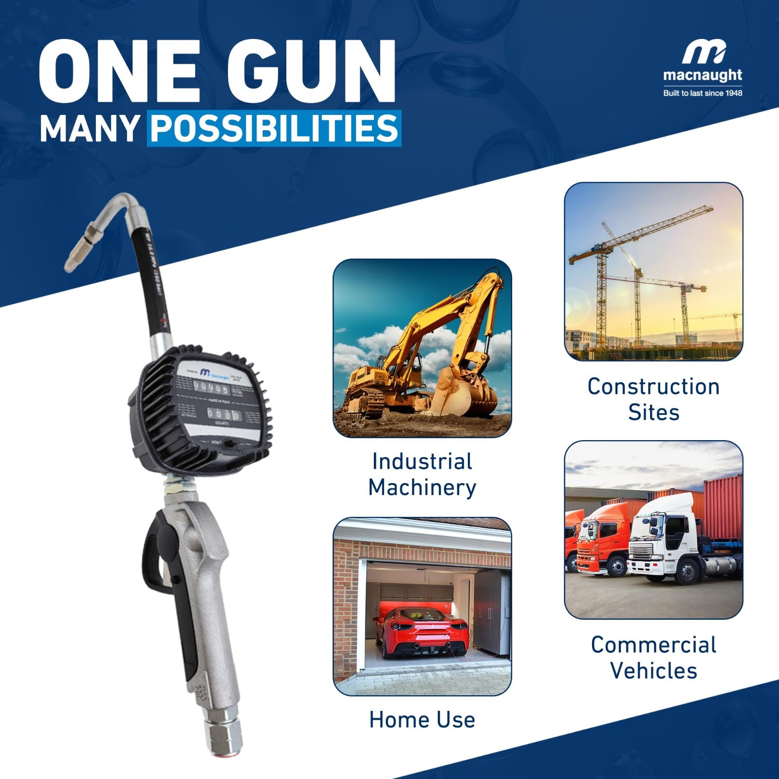 Macnaught Pneumatic Oil Gun with Mechanical Meter, 1/2″ NPT, for Oils & Fluids