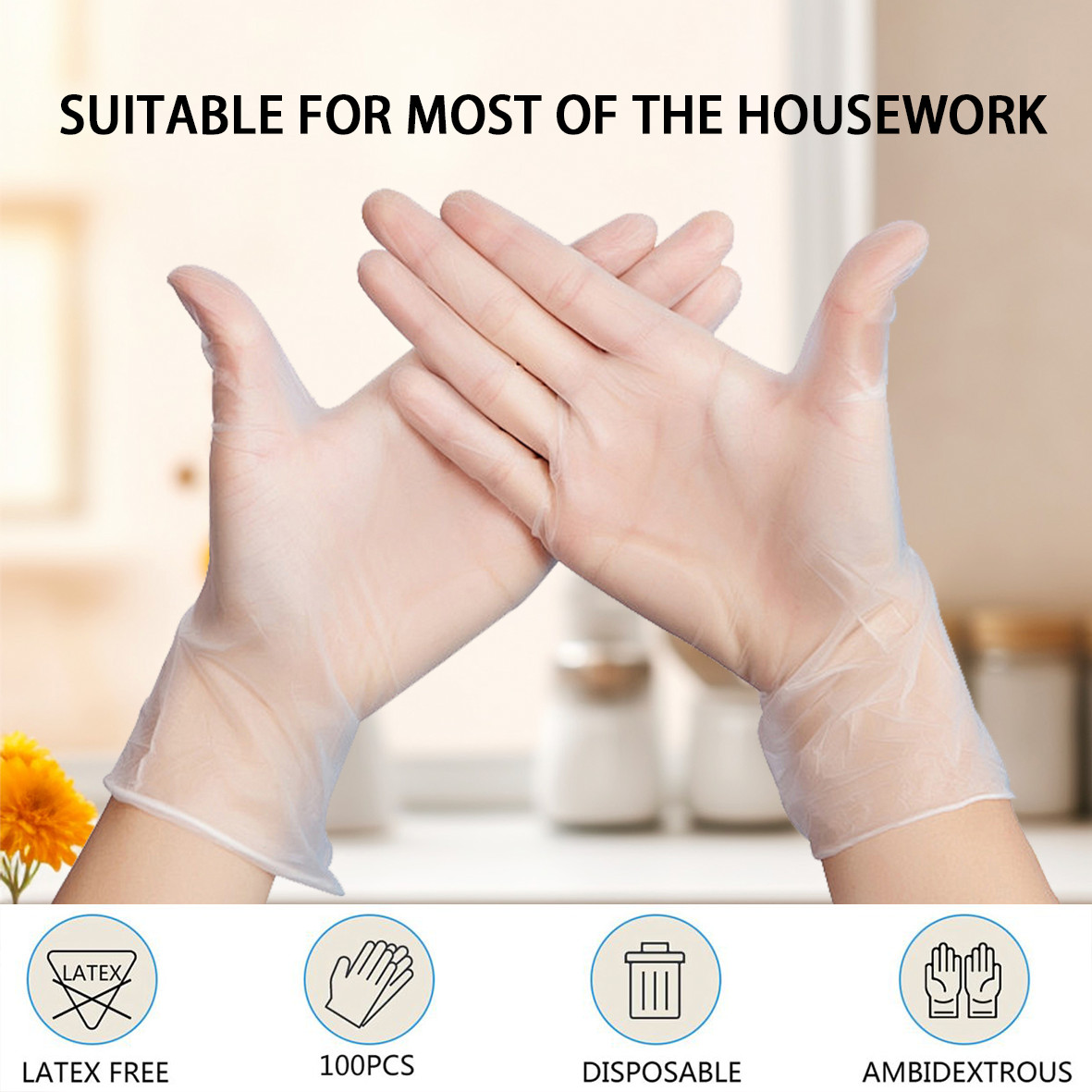 GP Craft Disposable Clear Vinyl Gloves, Latex-Free Powder-Free Gloves 1000pcs