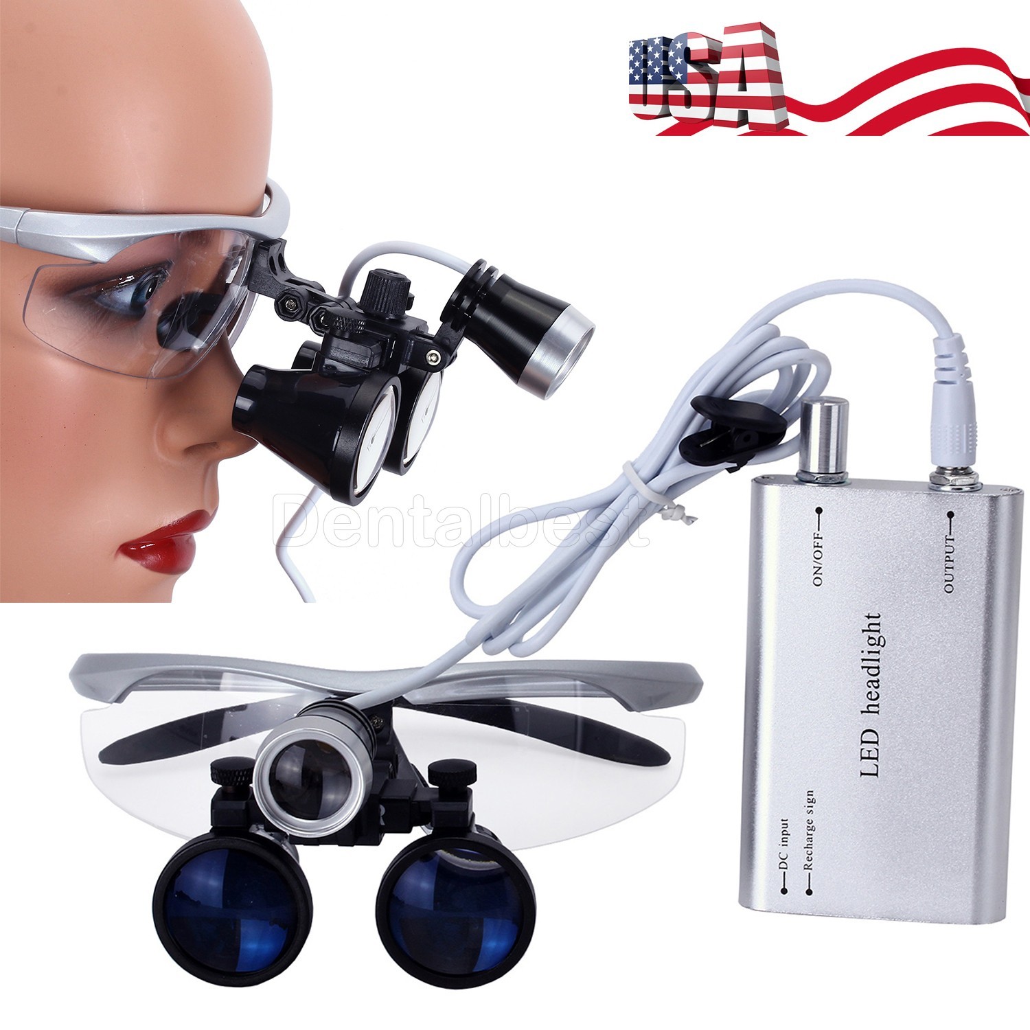 Dental Surgical Binocular Loupe Magnifier Glasses 3.5X-R Dentisit LED Head Light