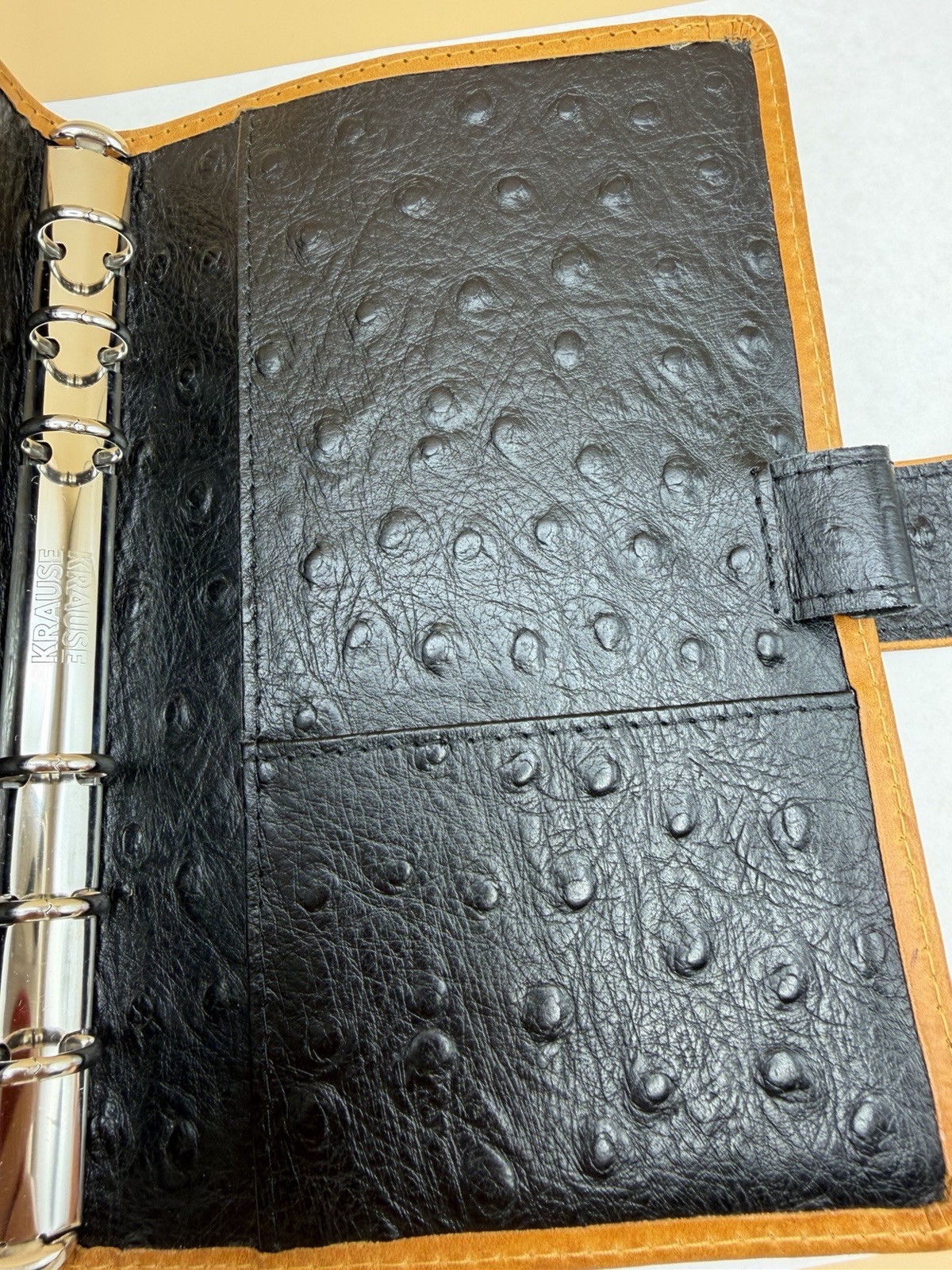 VDS Vander Spek Leather Planner Organizer 6 Rings Cognac Ostrich Interior