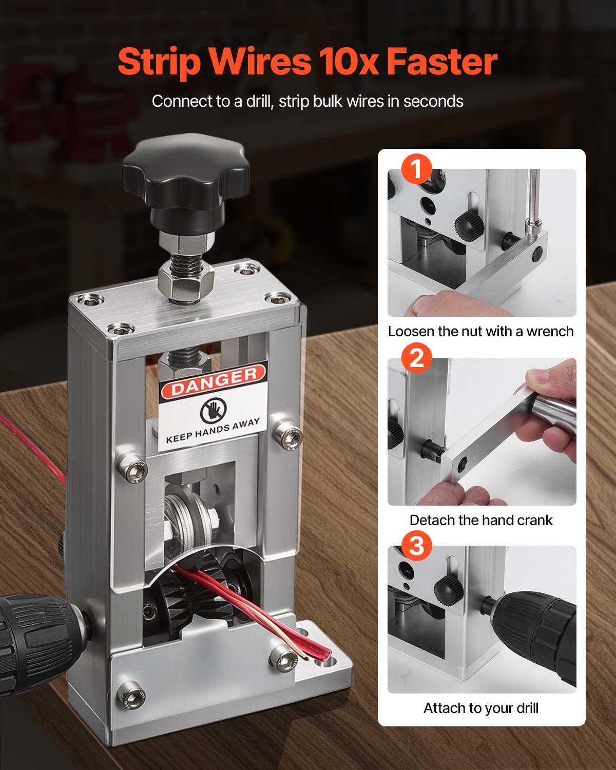 VEVOR Manual Wire Stripper Stripping Machine 0.06-1 in Hand Crank or Drill