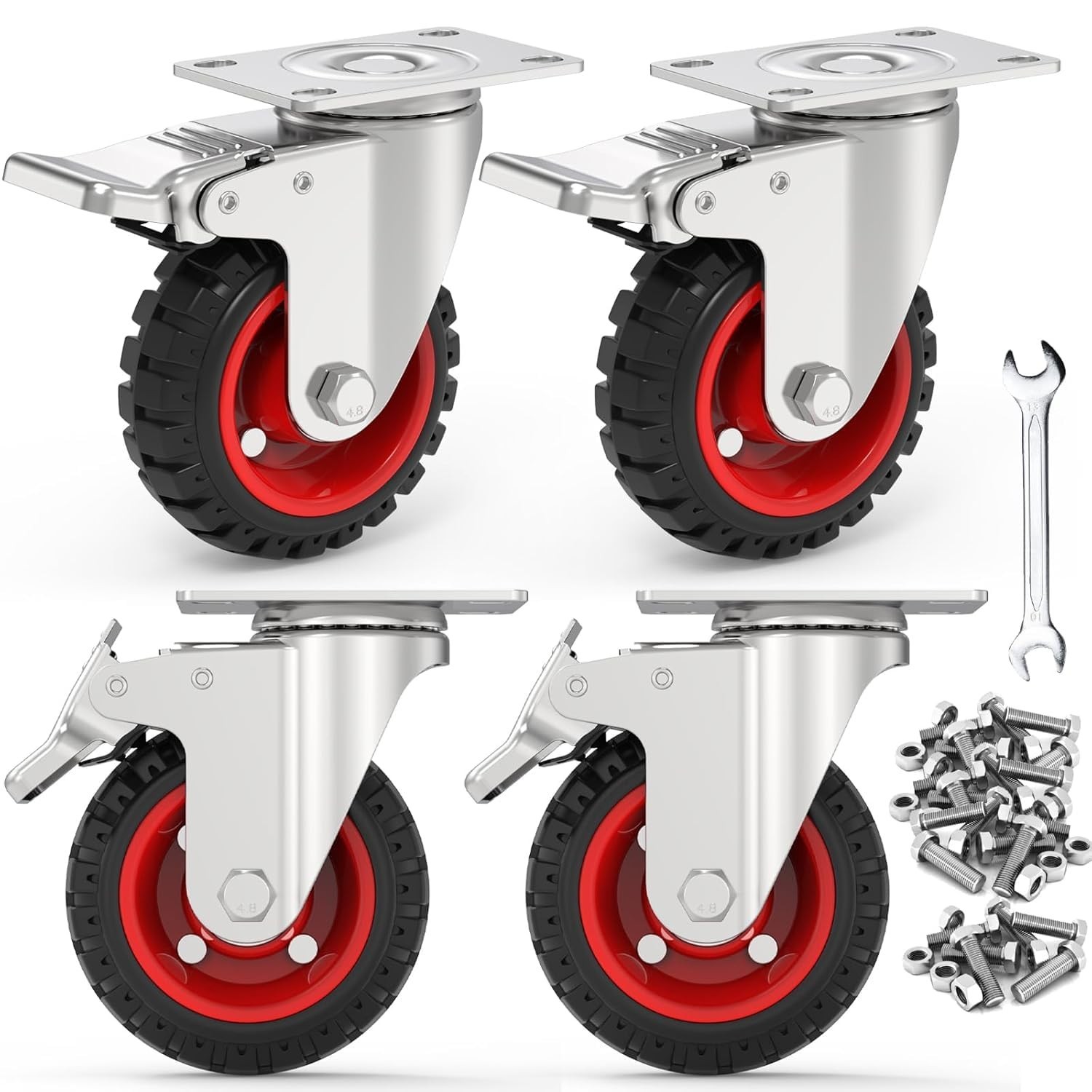 5 Inch Caster Wheels Heavy Duty with Dual-Lock Safety Brake and Rubber Tire W…