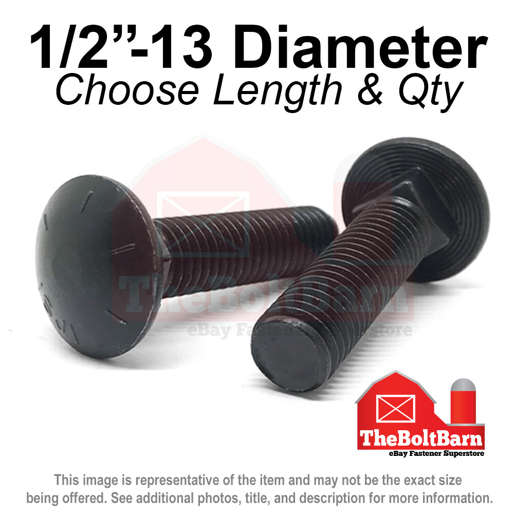 1/2″-13 Grade 8 Full Thread Round Head Square Carriage Bolts (Pick Length & Qty)