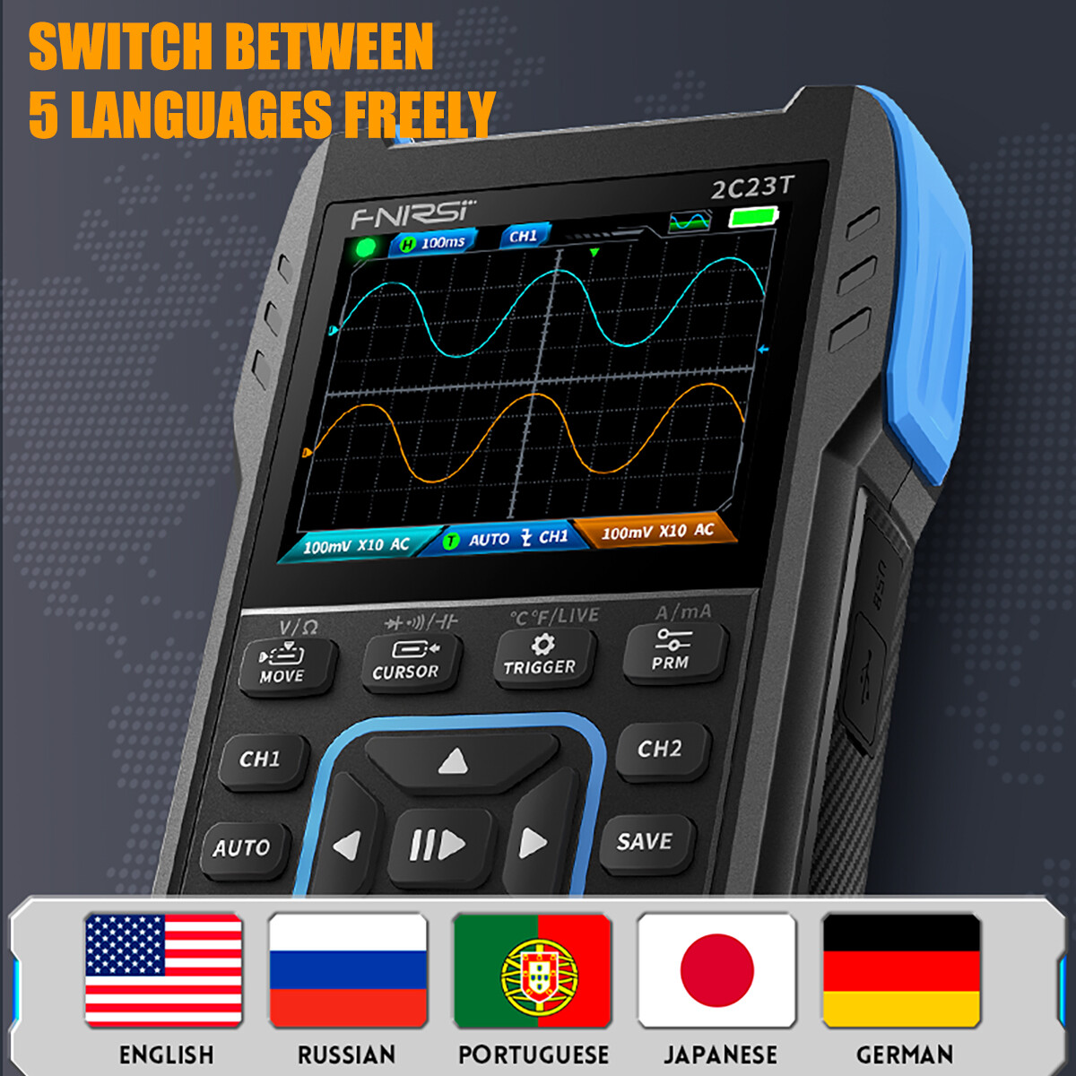 3-IN-1 FNIRSI 2C53T Advanced Version Dual Channel Digital Oscilloscope + 2 Probe