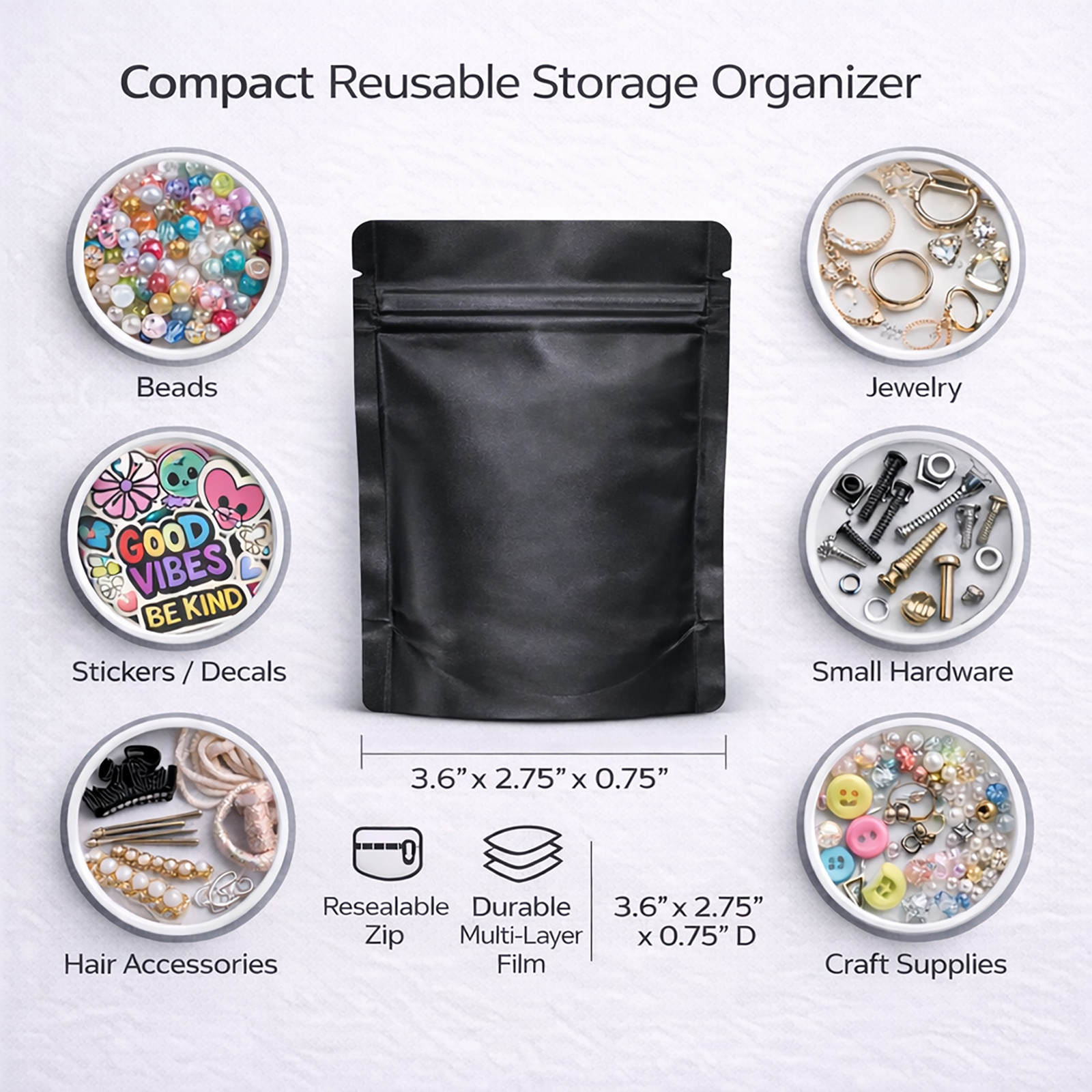 100 Pack 1g Smell Proof Foil Mylar Bags 3” x 3.5” Mix Designs Zip Bags