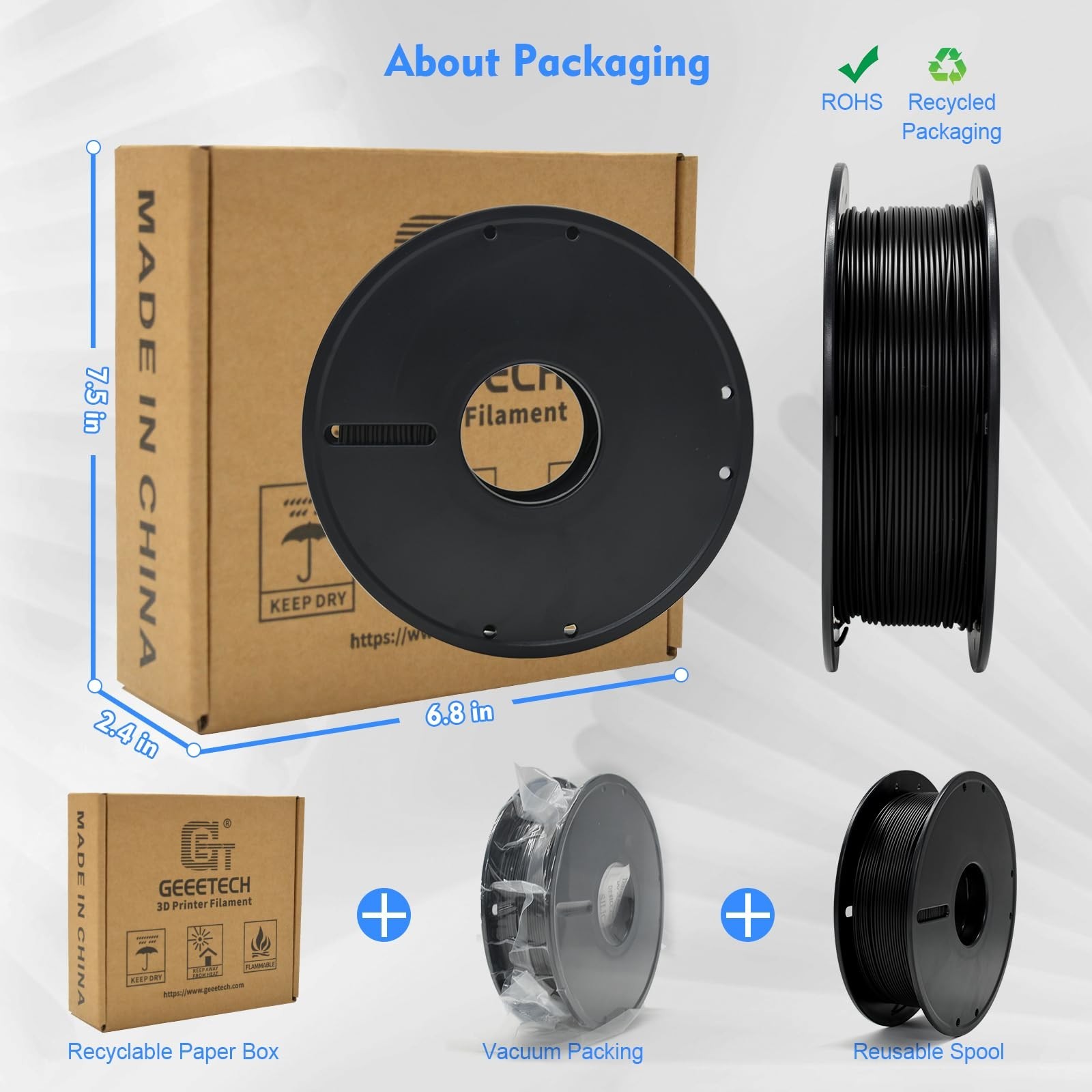 GEEETECH PLA Filament 1.75mm, 0.5kg/500g Spool (1.1 LBS), Dimensional Accurac…