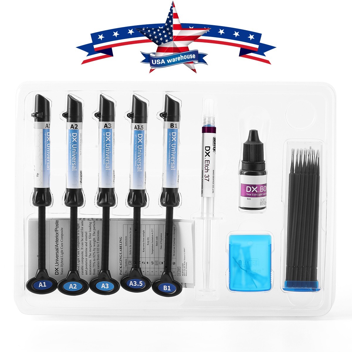 DENTEX Dental Light Cure Composite Resin Syringe Kit Shade A1 A2 A3 A3.5 B1