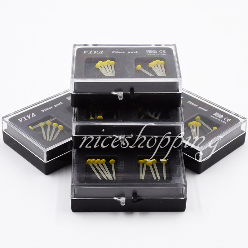 10 Pcs 1 Pack Dental Resin Screw Thread Quartz Fiber Post & 1 Drill Yellow 1.4