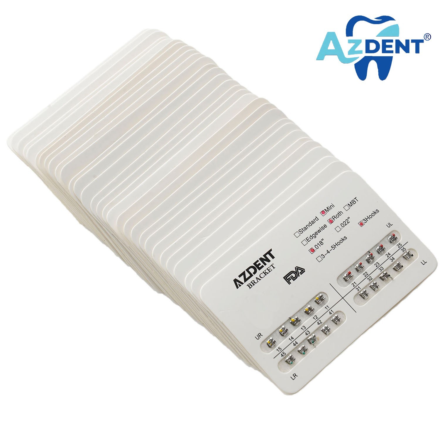AZDENT Brackets de Ortodoncia Dental Estándar Roth MBT.022/018 con Ganchos 3/345