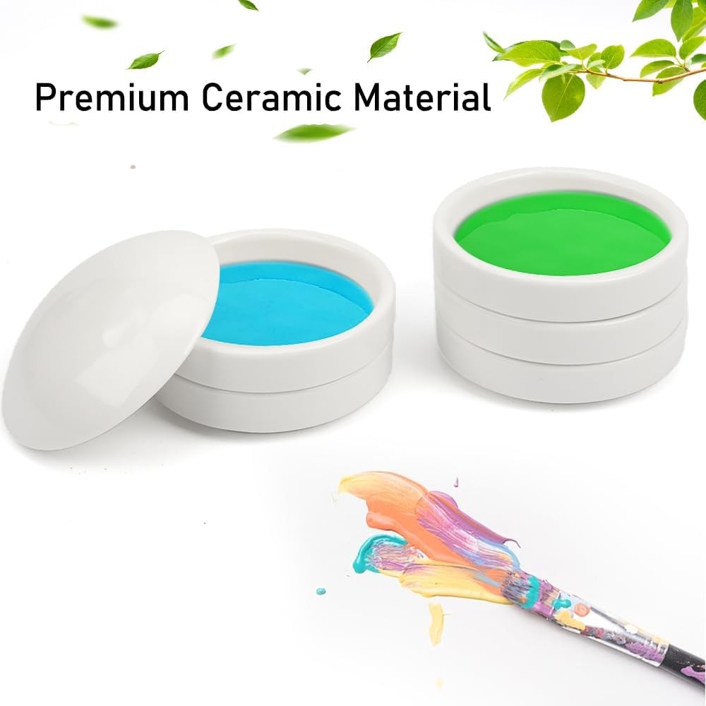 2 Pack Ceramic Watercolor Palette 5 Layers Mixing Trays Set Round Porcelain