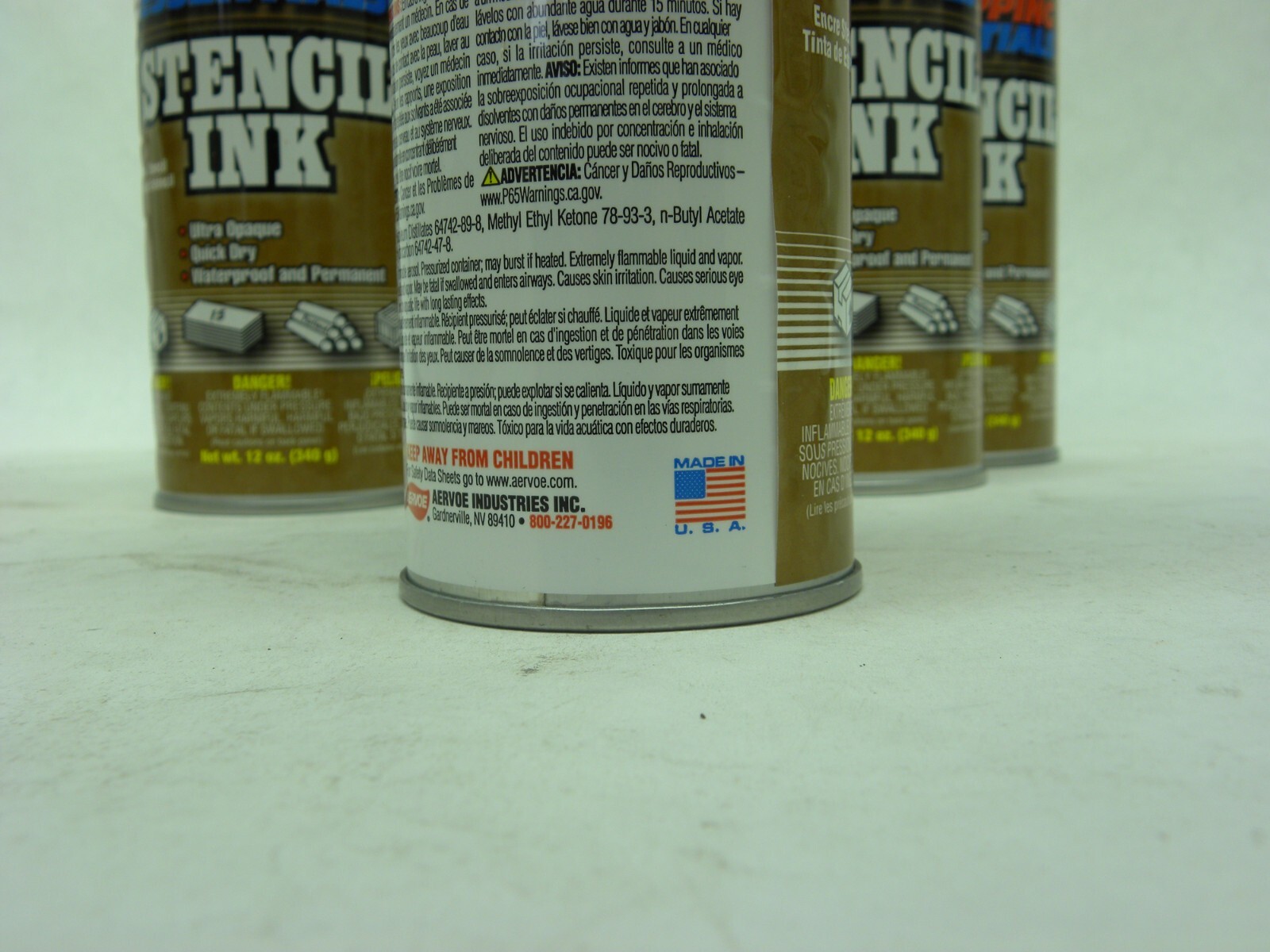 6 PACK – AERVOE – Shipping Essentials Stencil Ink Paint WHITE Aerosol Spray Can
