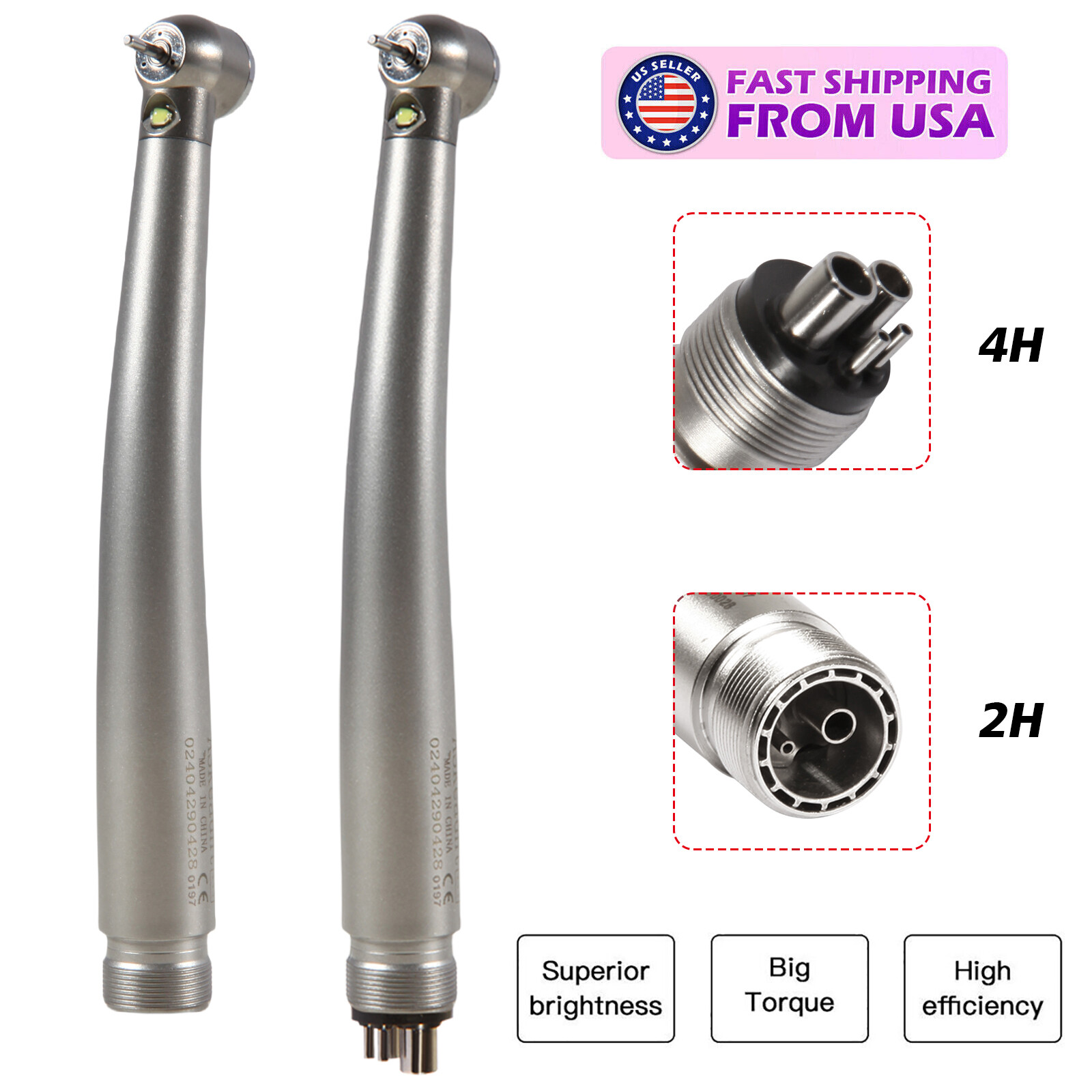 Pieza de mano LED turbina alta velocidad fibra óptica dental estilo NSK 2/4 Hole