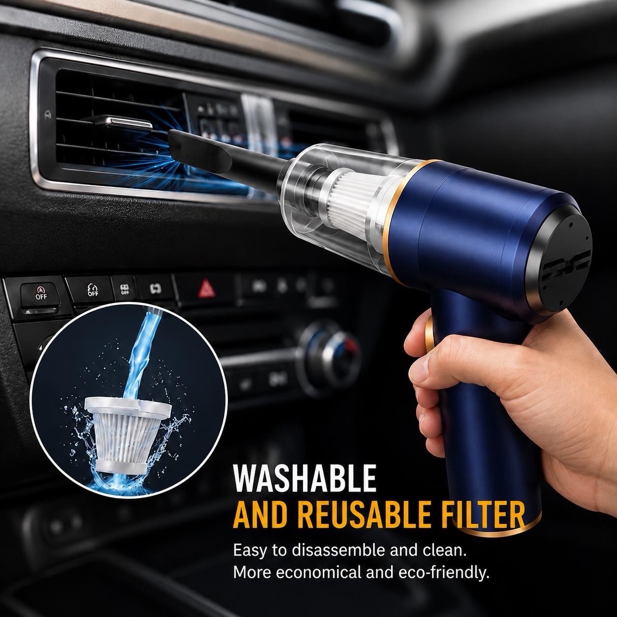 Rechargeable Cordless Handheld Vacuum, Bagless, Washable Filter, Crevice