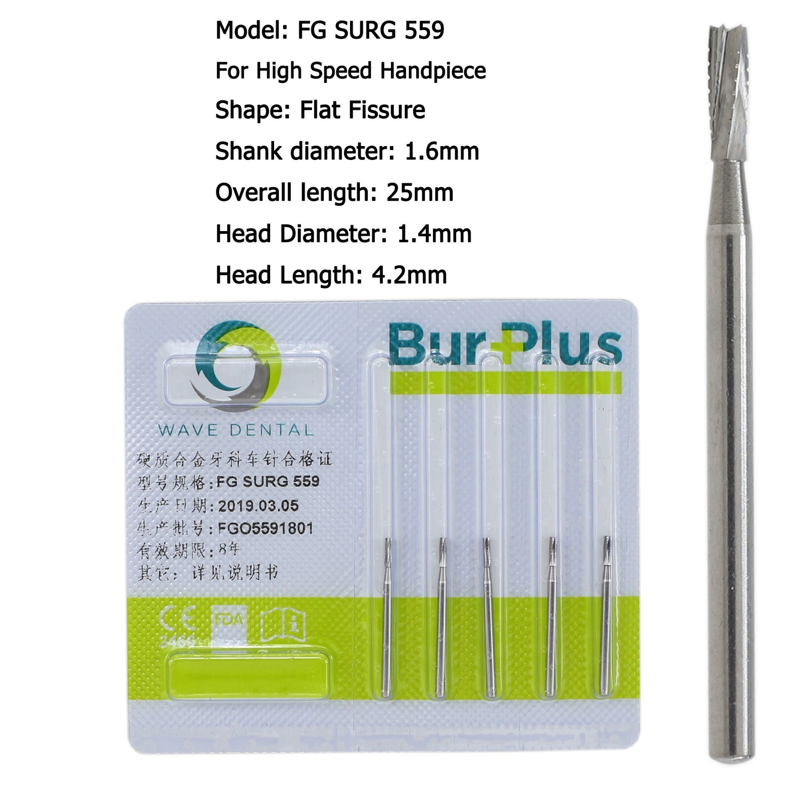 Wave Dental Carbide Surgical Burs FG SURG 2 4 557 557L 702 Long Shank High Speed