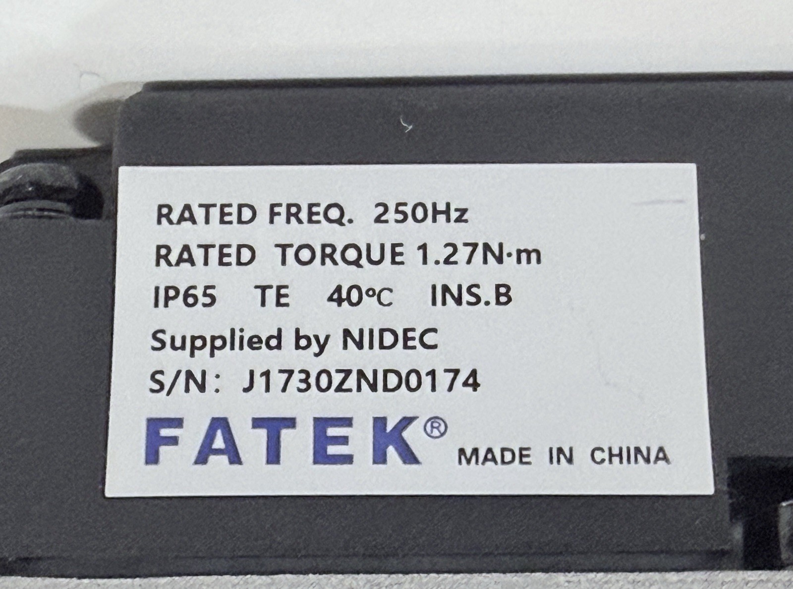 FATEK M3B040CKNSC07 AC Servo Motor 400W 3000RPM NIDEC IP65 CNC