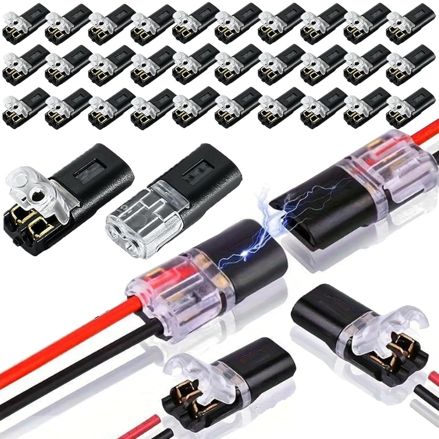 200pcs Double-Wire Plug-in Connector, Cable Clamp with Locking Buckle, AWG 18-22