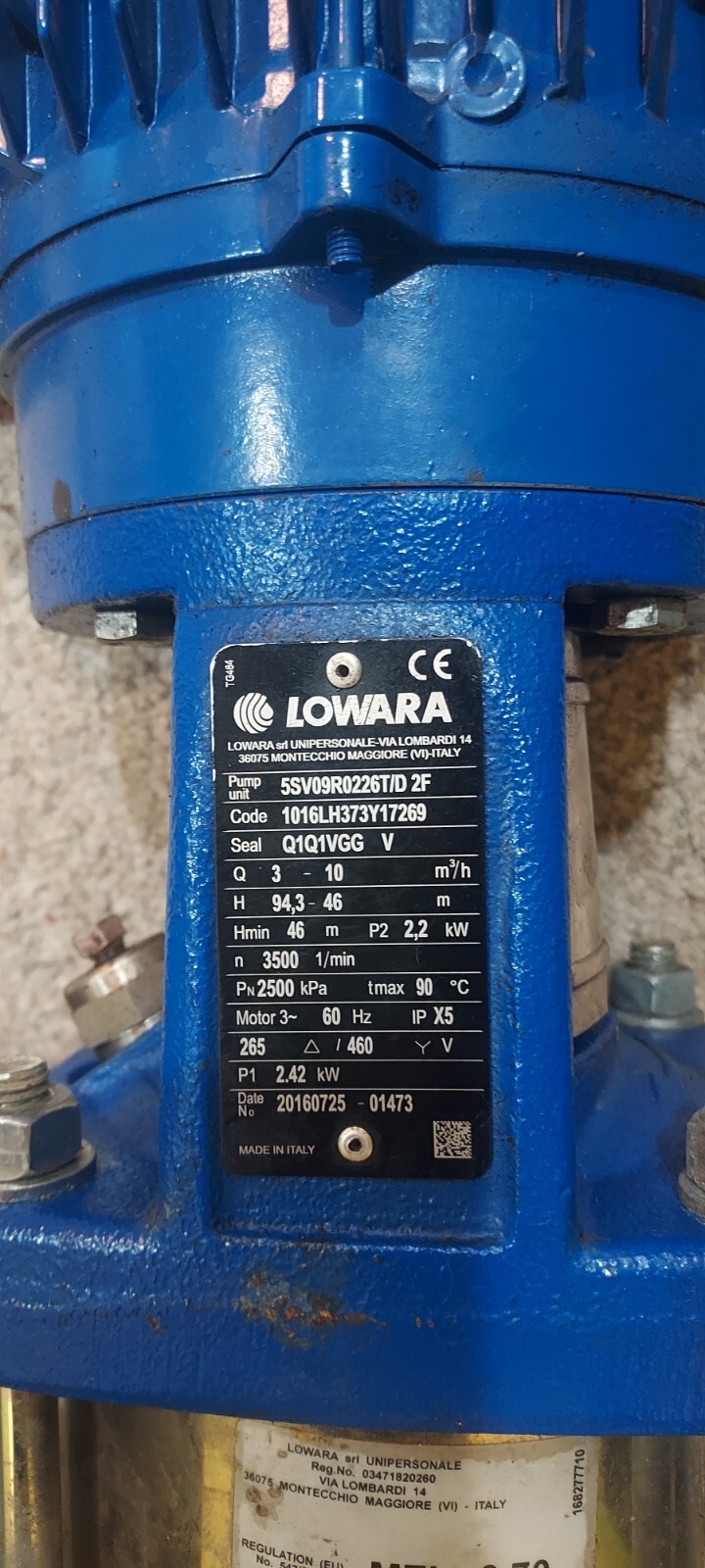Lowara 5sv09r0226t/d2fVertical Multistage Pump 2.2kW 1016LH373417269