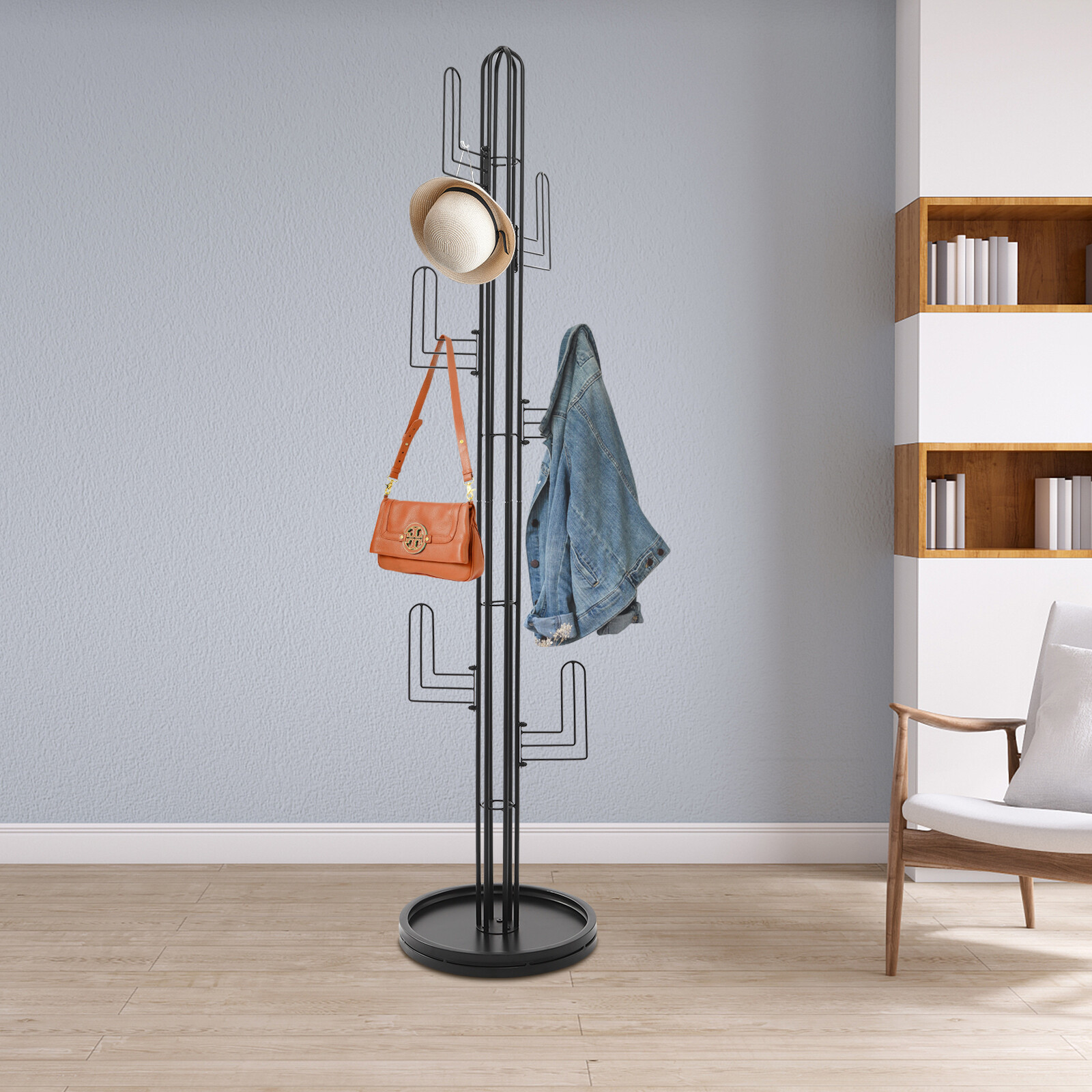 Freestanding Coat Rack Black Clothing Rack Stand Cactus Shape Clothing Stand