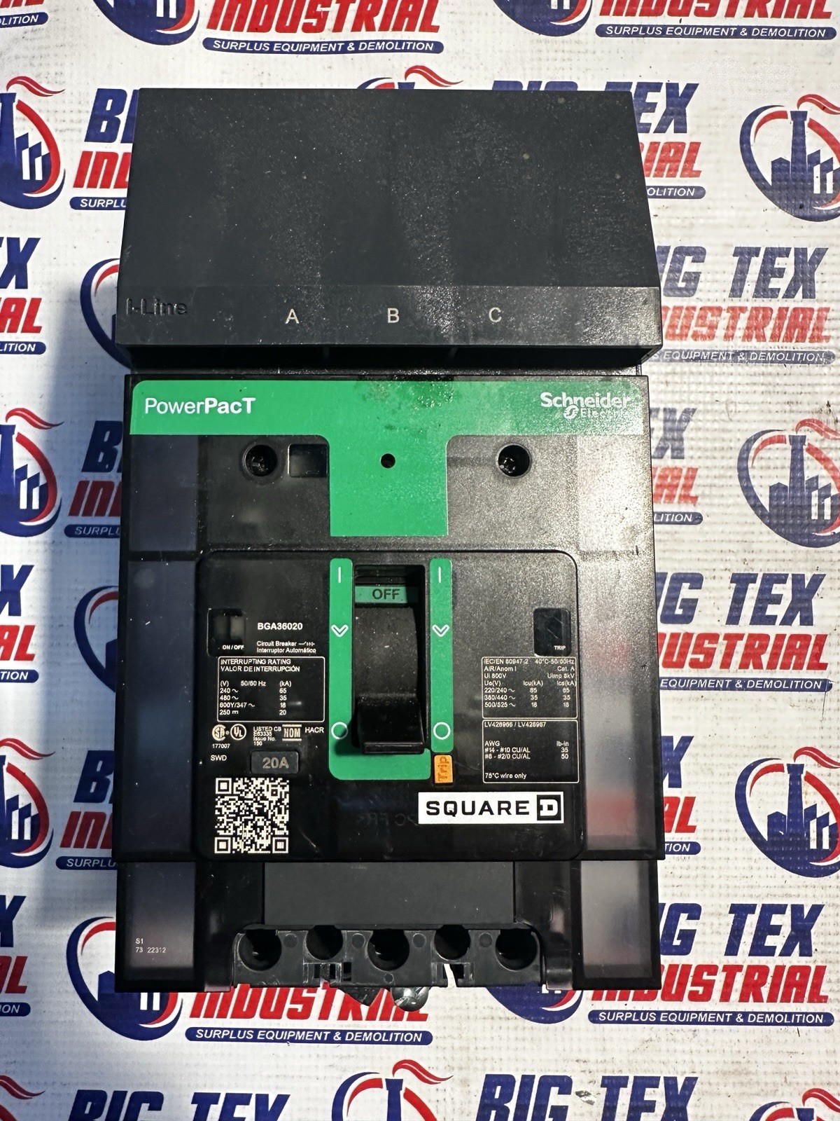NEW Square D BGA BGA36020 3 Pole 20 Amp 480V Circuit Breaker NTO