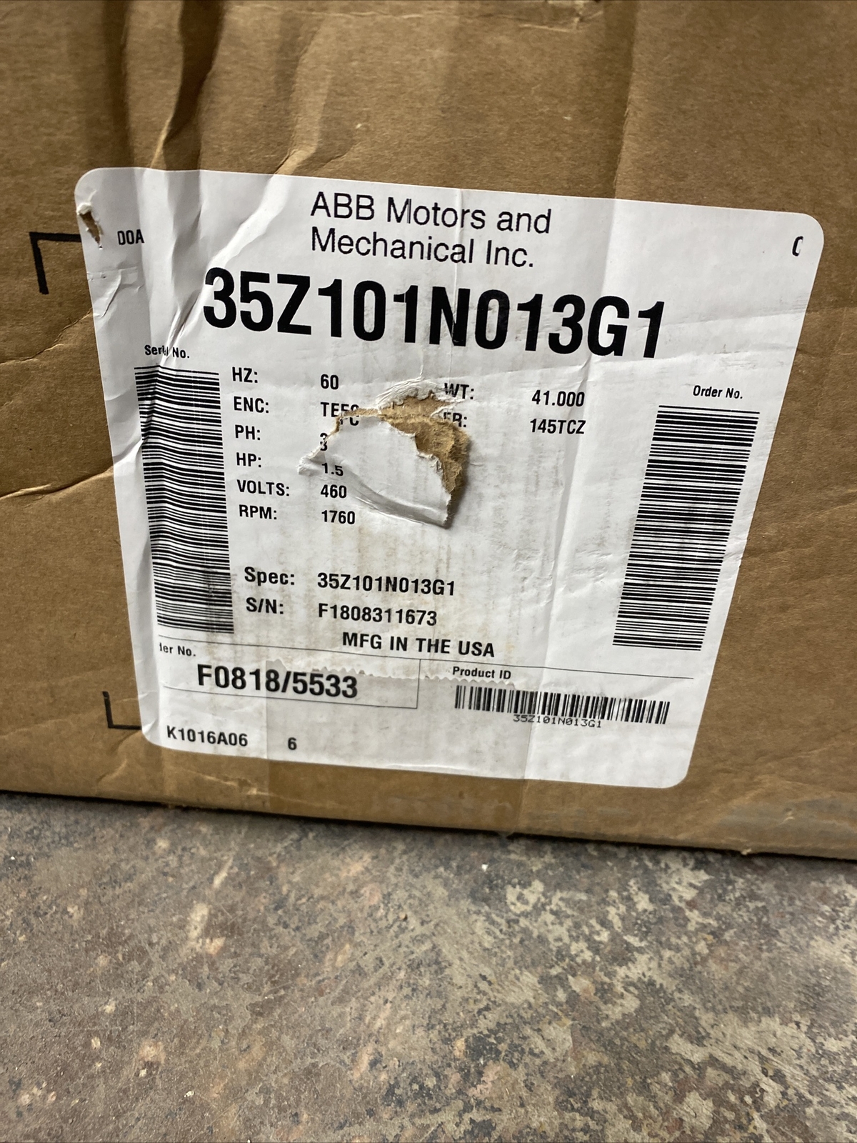 NOS Baldor 35Z101N013G1 Ac Motor 145tcz 3ph 1.5hp 1760rpm 460v-ac