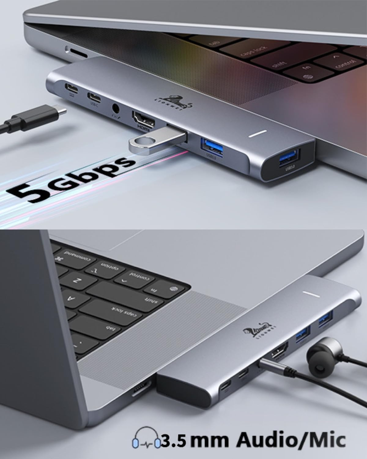 USB C Hub Adapter for Macbook Pro/Air M1M2M3 2022 2021 2020 13″15″16″,Multiport