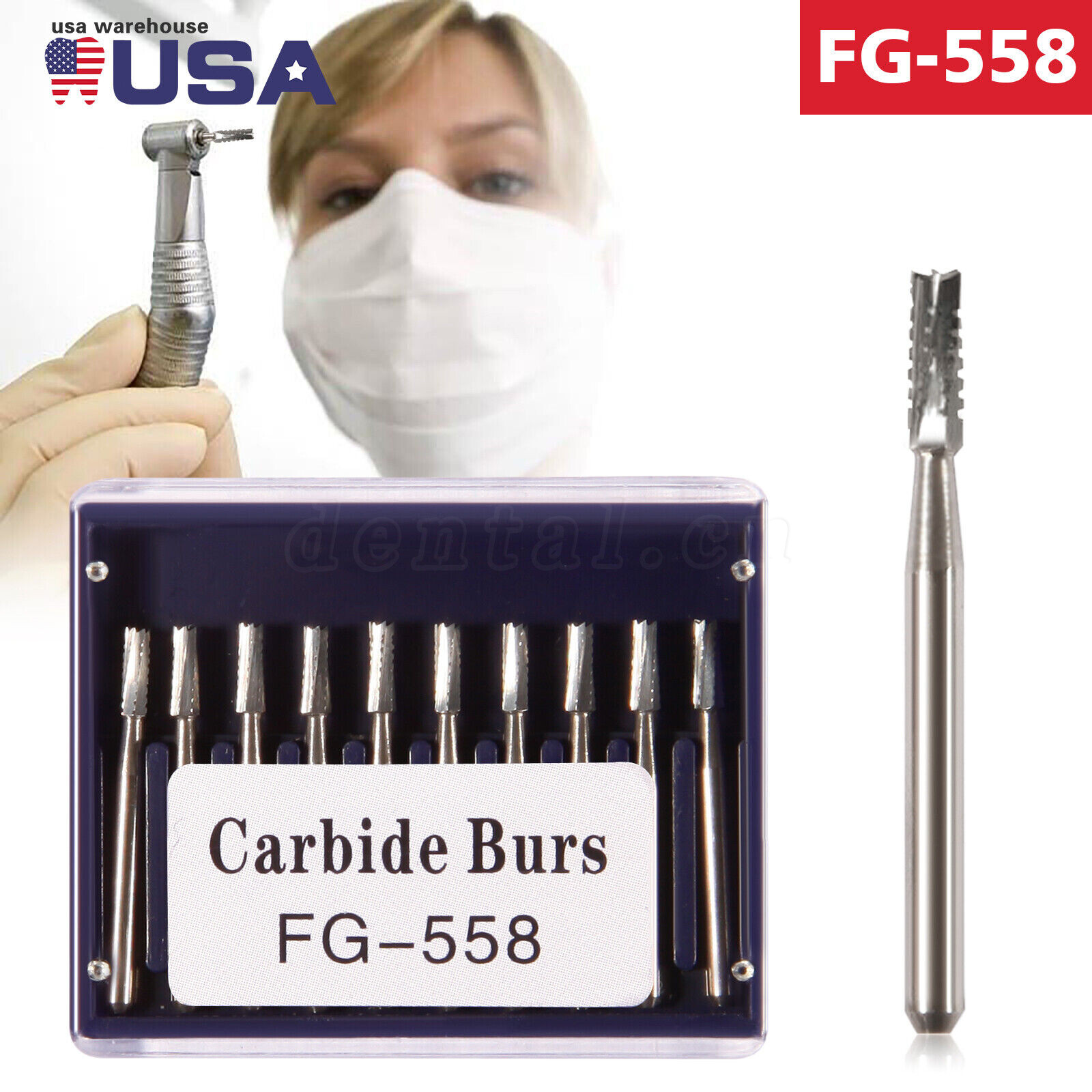 Dental Carbide Burs Tungsten Steel Bur FG 558 Pear for High Speed Handpiece