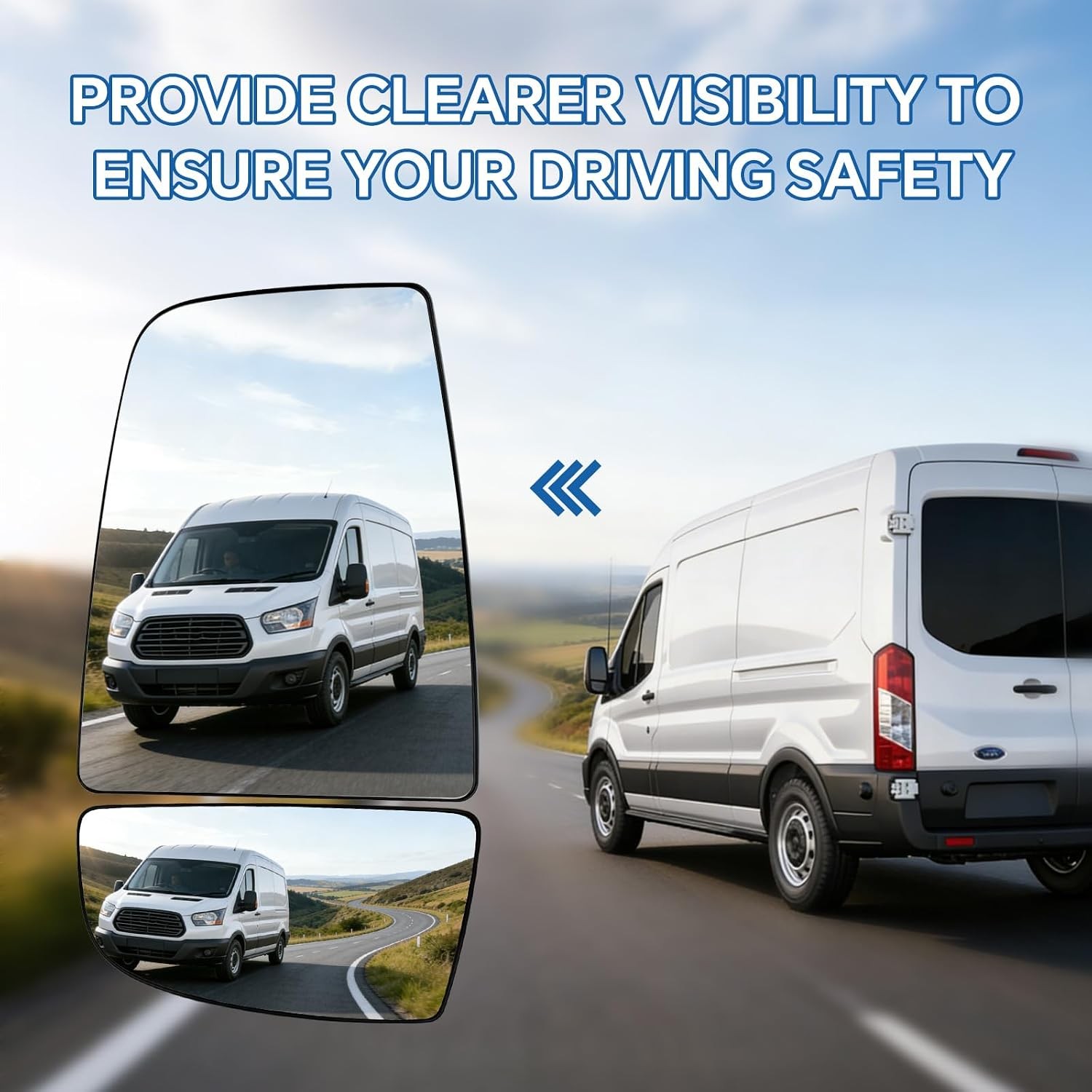 Driver Left Side Upper & Lower Mirror Glass for Ford Transit 150 250 350 2015-20
