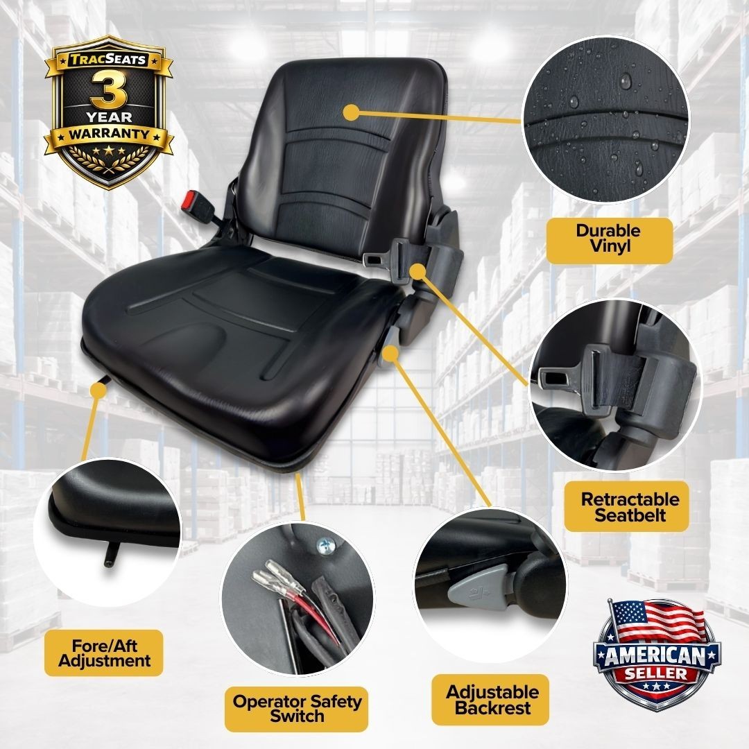 Universal Forklift Seat for Cat, Clark, Komatsu, Nissan, Yale, Toyota, Hyster