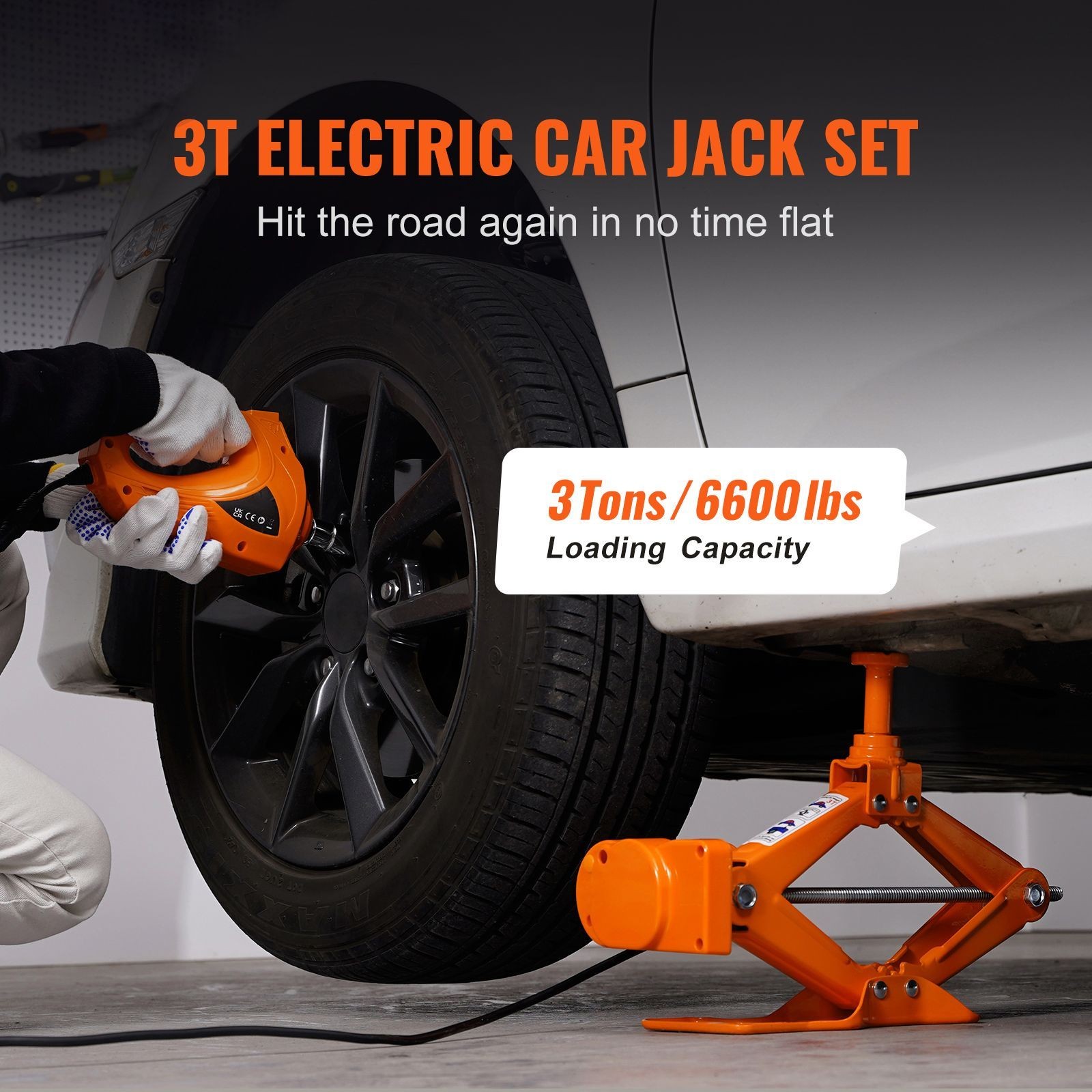 Electric Car Jack, 3 Tons /6600 lbs Scissor Jack with Electric Impact Wrench
