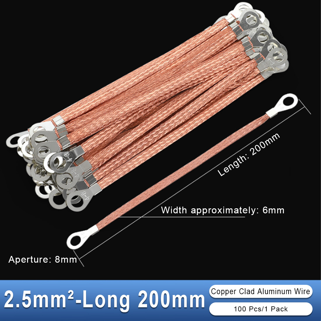 100x Battery Lead Earth Strap Leng 200/250/300mm Flexible Cable Tin Copper Braid
