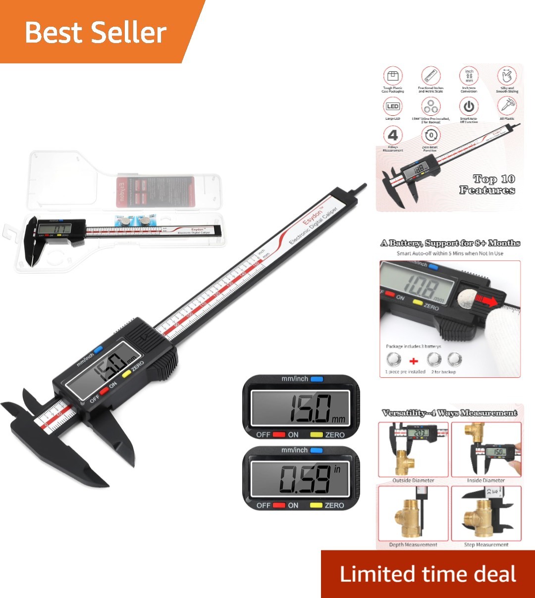 Upgraded 6 Inch Digital Caliper – Fast Measurement Modes & Tough Case Included