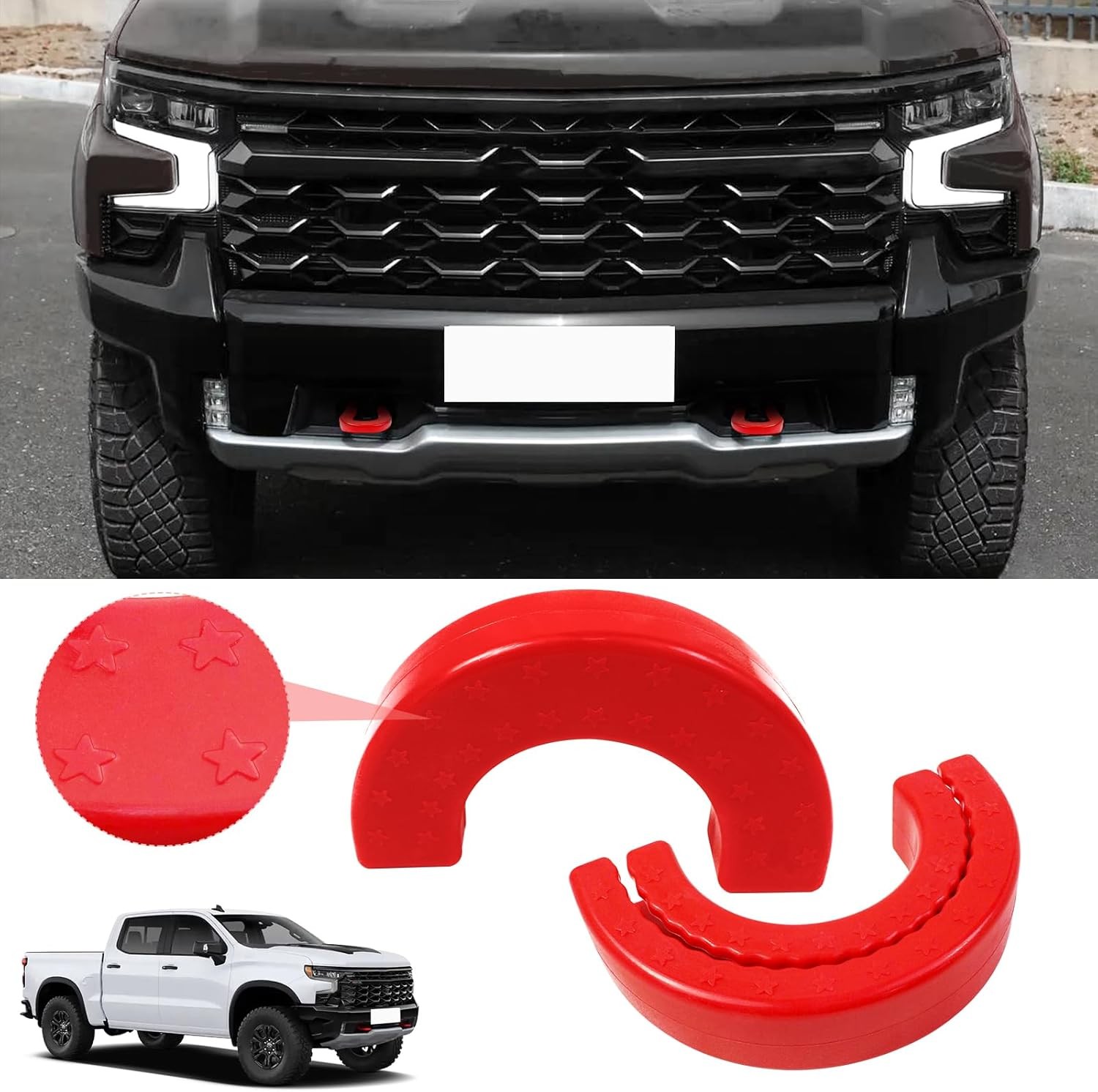 Peleus Tow Hook Covers for Chevy Silverado For 2007+, Red