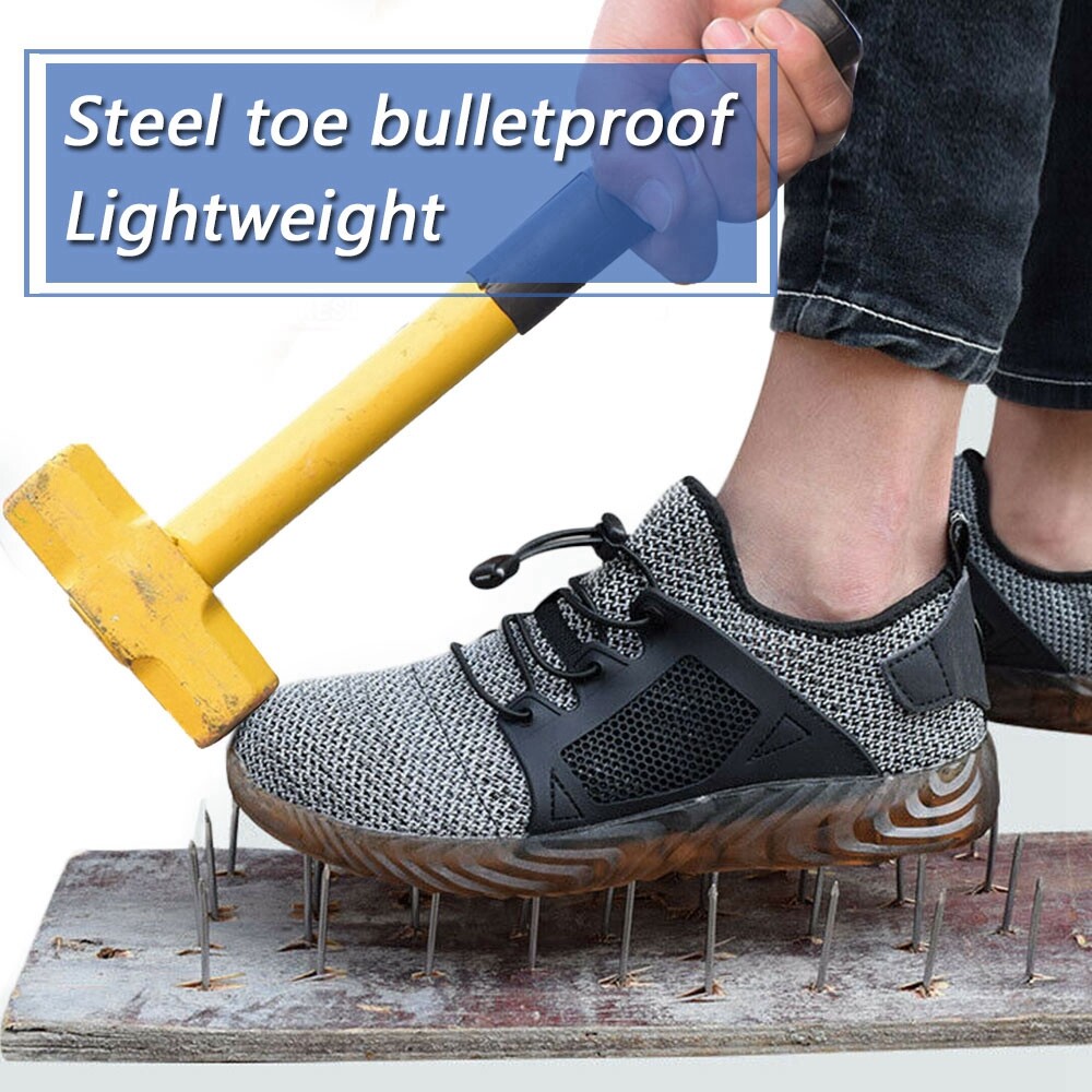 Mens Mesh Safety Shoes Steel Toe Work Boots Indestructible Lightweight Sneakers