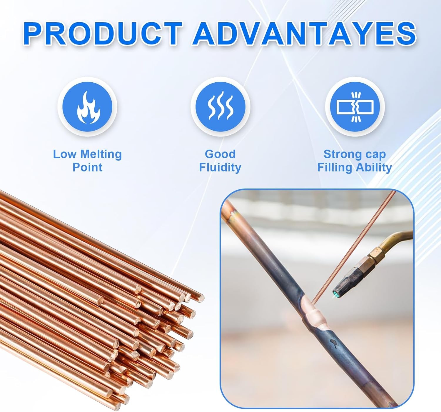 30 Pcs Phosphor Copper Brazing Rods for Welding Copper and Alloys