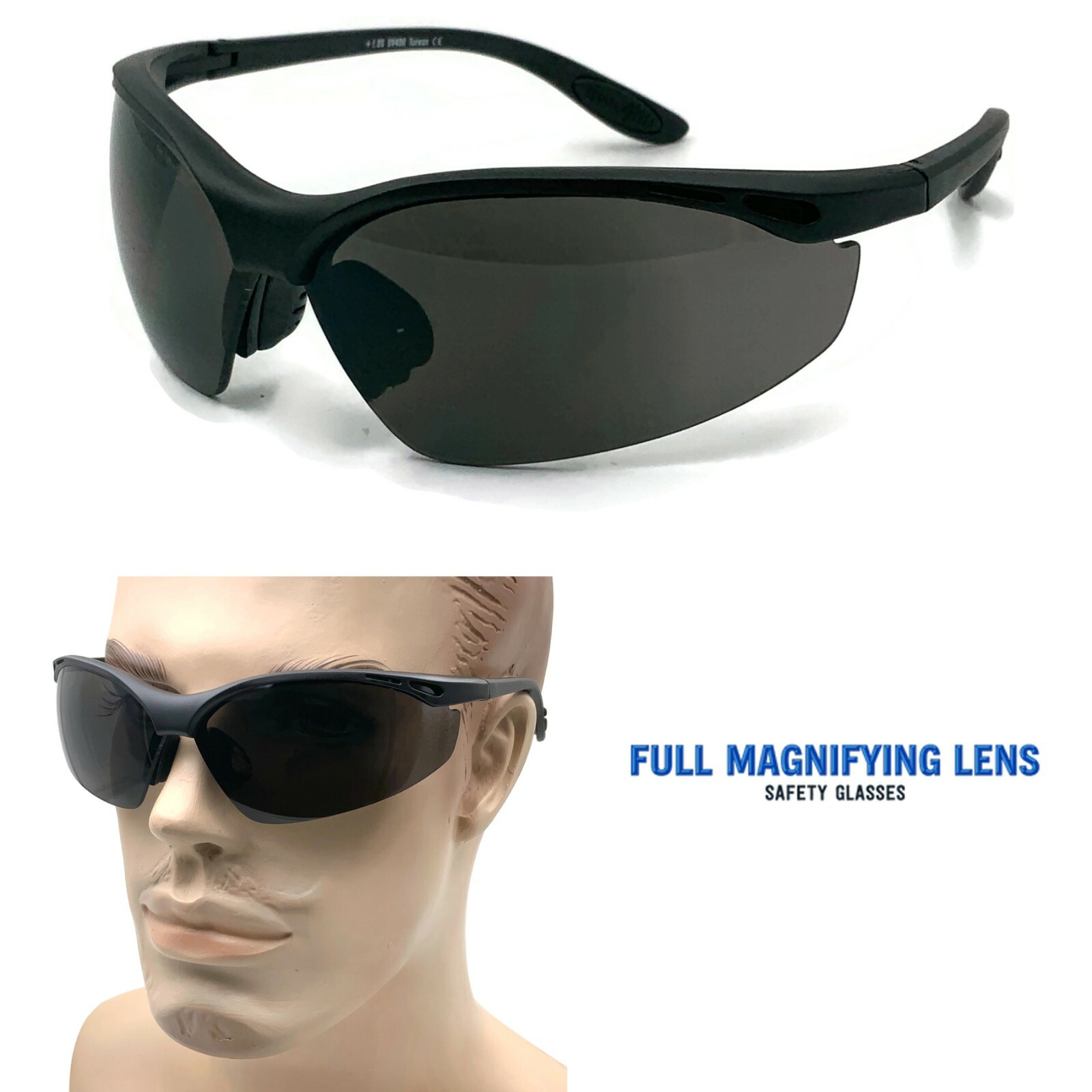 Full Magnifying Lens Z87+ Safety Reader Glasses Reading Sunglasses Black Frame