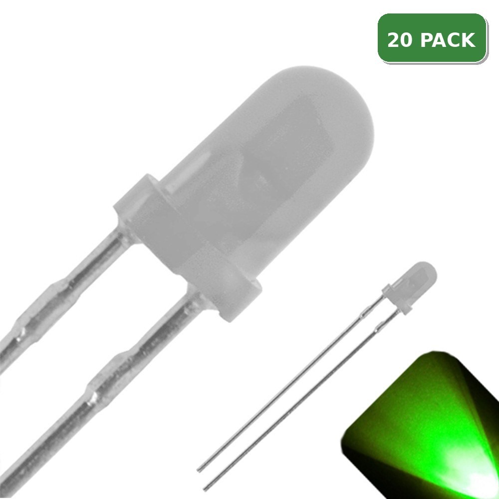 20 x 3mm Round Top Diffused Frosted Lens LED Pure Green LED Ultra Bright Light