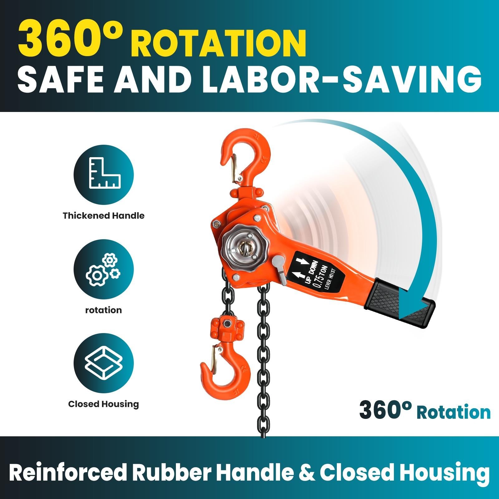 0.75T 1650LBS Manual Lever Chain Hoist 10 FT Manual Chain Hoist with G80 Chain