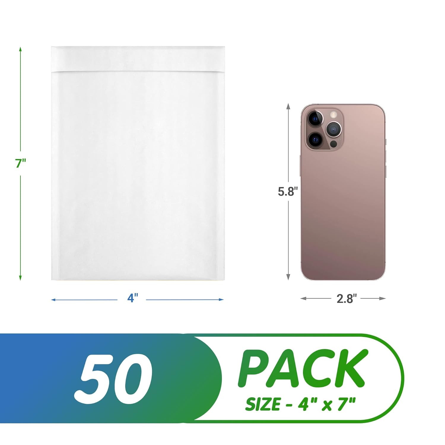 Kraft Bubble Mailers 4 X 7 Inch White, Padded Envelopes Self Seal, Pack of 50, B