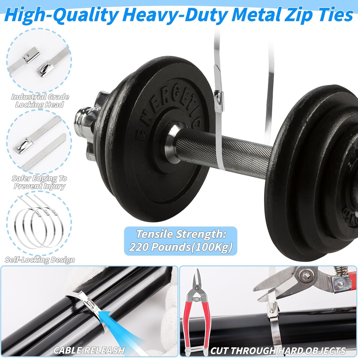 Stainless Steel Zip Ties Gun Kit,Heavy Duty Outdoor Fastening Cable Tie Tool Set