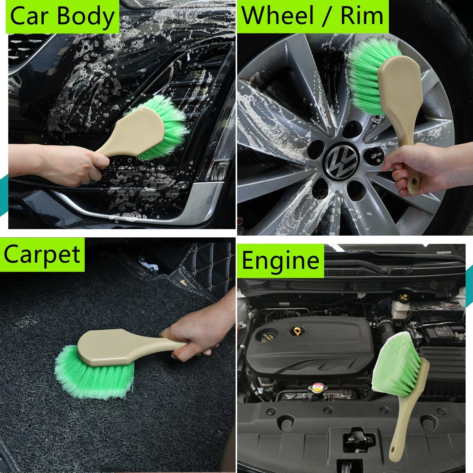 Wheel Rim & Tire Brush Set, Soft & Stiff Bristle Wash Cleaning | Supplies Kit…