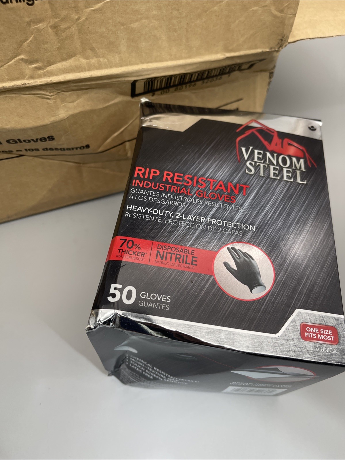 4 Pack x50 Venom Steel Heavy Duty Black Nitrile Gloves, One Size New