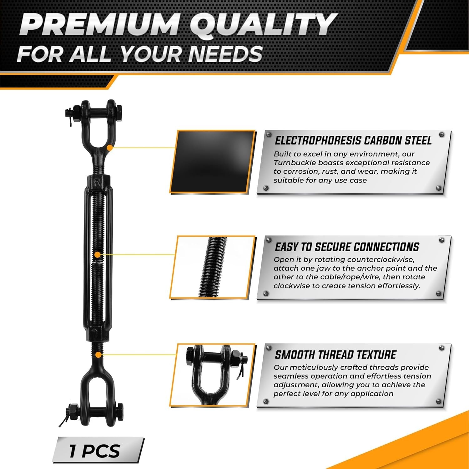 Versatile 5/8”x15” Turnbuckle with 3500 lbs Capacity for Indoor and Outdoor Use