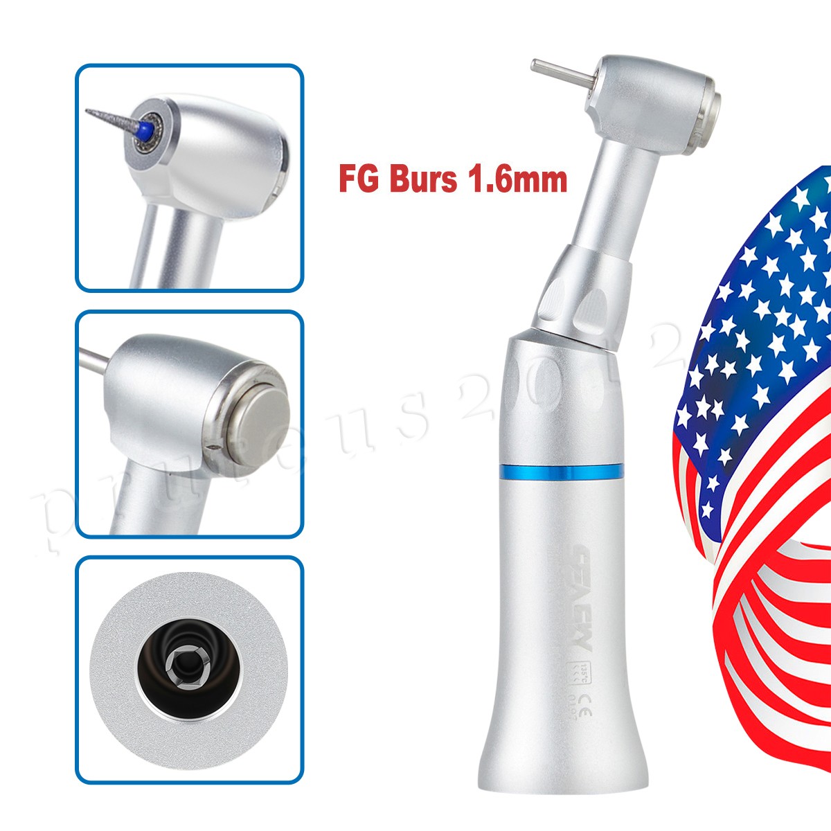 Dental 1:1 Slow Speed Handpiece Contra Angle Push Button/Diamond FG Bur 1.6mm