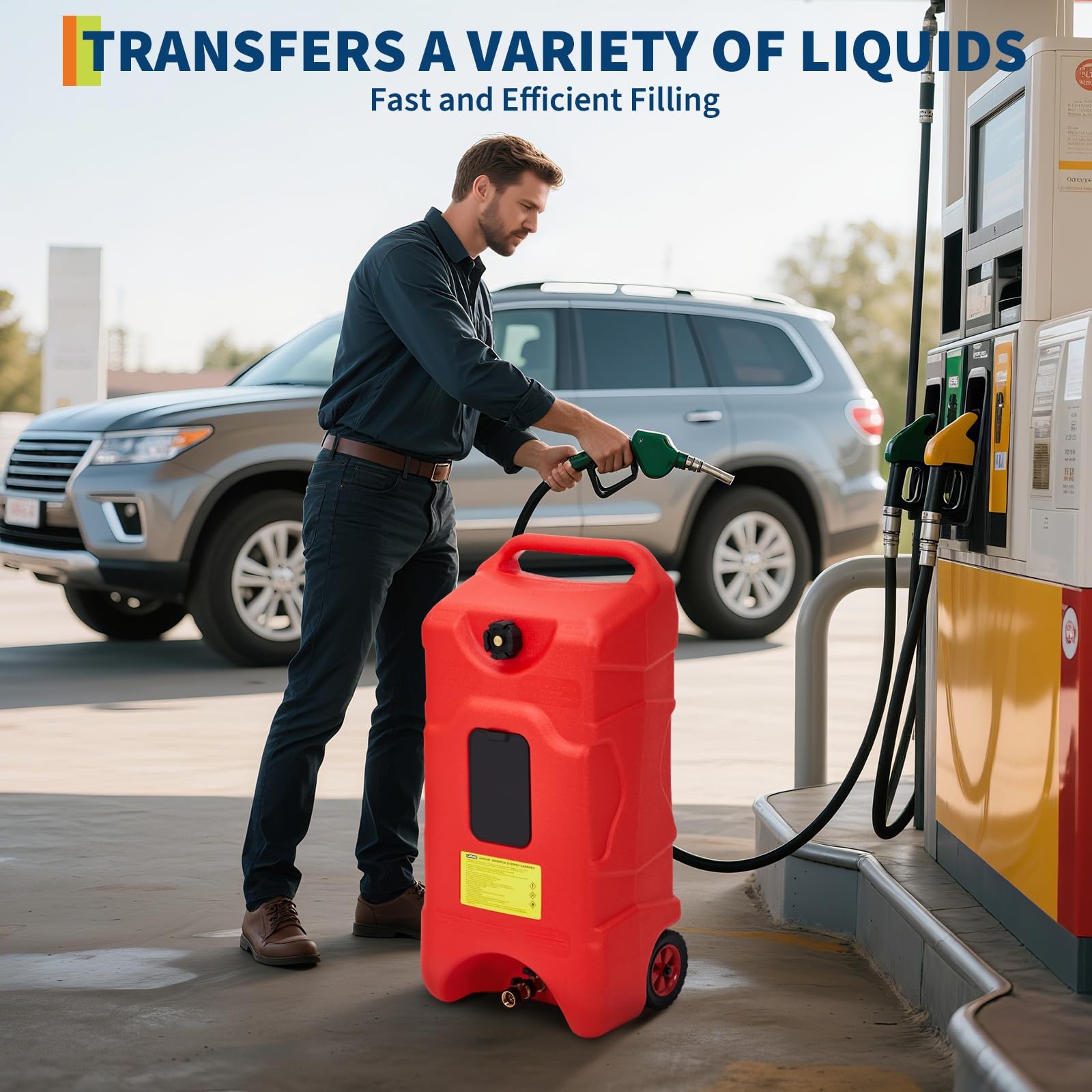 16 Gallon Gas Caddy Heavy-Duty Gas Can Fuel Caddy with Manual Fuel Transfer Red