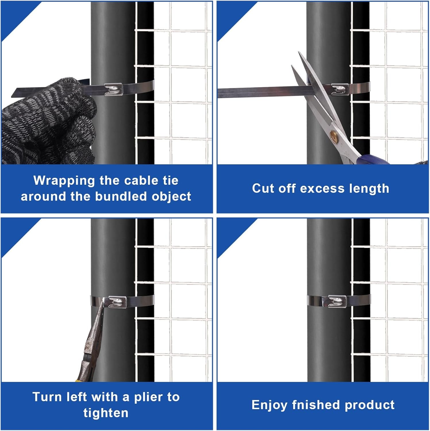 Metal Zip Ties 60In, 500Lb Extra Long Stainless Steel Cable Ties, Heavy Duty