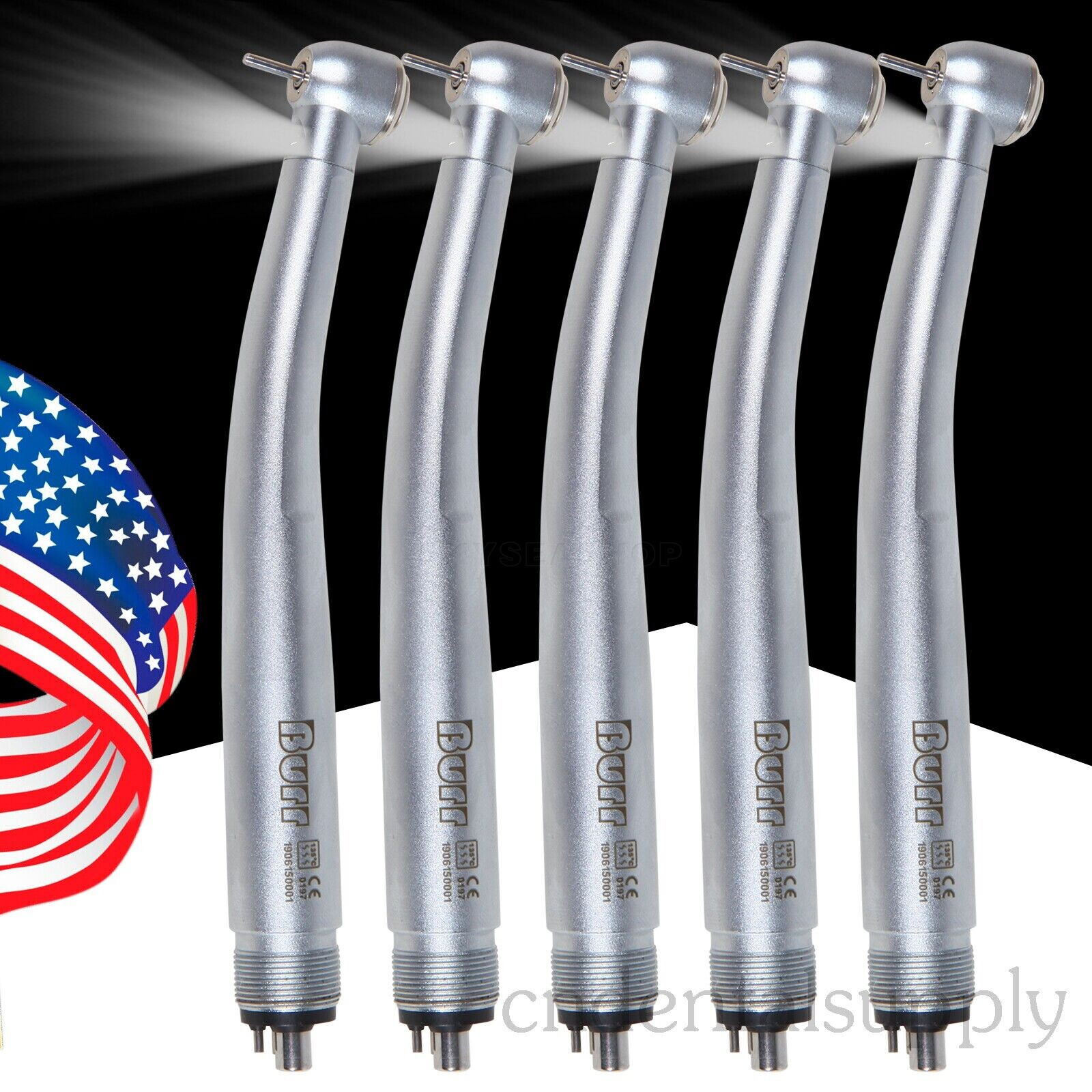 5 Packs Dental Fiber Optic High Speed Turbine LED Handpiece E-generator 4 Holes